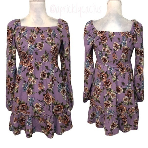 NWOT Xhilaration Lilac Purple Floral Smocked Dress - Picture 3 of 15